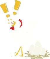 flat color style cartoon chicken laying egg vector