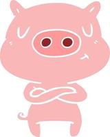 flat color style cartoon content pig vector