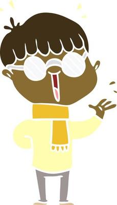 flat color style cartoon boy wearing spectacles