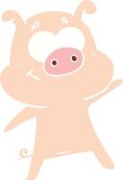 happy flat color style cartoon pig vector