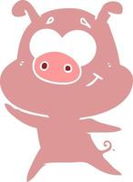 happy flat color style cartoon pig vector