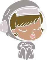 flat color style cartoon pretty astronaut girl vector