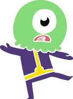 flat color style cartoon cyclops alien spaceman vector