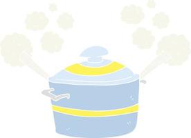 flat color illustration of a cartoon steaming cooking pot vector