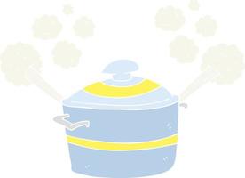 flat color illustration of a cartoon steaming cooking pot vector