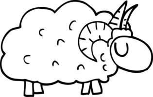 line drawing cartoon sheep with horns vector