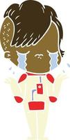 flat color style cartoon crying girl wearing space clothes vector