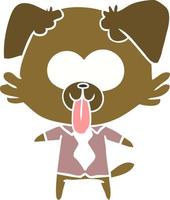 flat color style cartoon dog with tongue sticking out vector