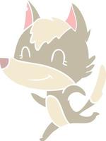 friendly flat color style cartoon wolf running vector