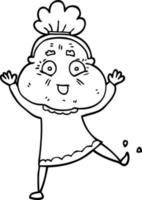 line drawing cartoon dancing old lady vector