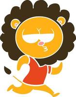 flat color style cartoon running lion vector