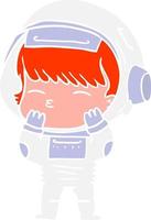 astronauta curioso de dibujos animados de estilo de color plano vector