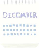 flat color illustration of a cartoon calendar showing month of December vector