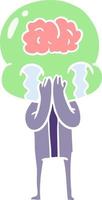 flat color style cartoon big brain alien crying vector