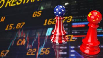 The Usa and china chess on business chart background  3d rendering photo