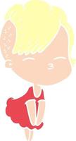 flat color style cartoon squinting girl in dress vector