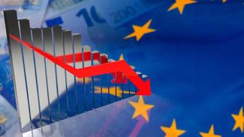 The business chart arrow down on EURO flag background  3d rendering photo