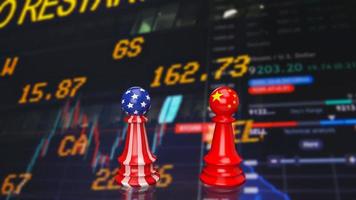 The Usa and china chess on business chart background  3d rendering photo