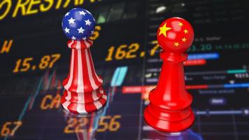 The Usa and china chess on business chart background  3d rendering photo