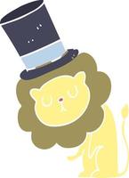 cute flat color style cartoon lion wearing top hat vector