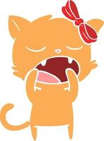 flat color style cartoon yawning cat vector