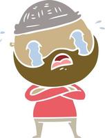 flat color style cartoon bearded man crying vector