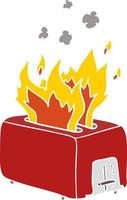 flat color style cartoon burning toaster vector