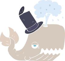 flat color illustration of a cartoon whale spouting water vector