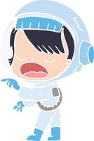 flat color style cartoon astronaut woman pointing and talking vector