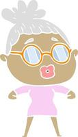 flat color style cartoon woman wearing spectacles vector