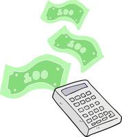 flat color illustration of a cartoon calculator counting money vector