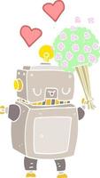 flat color style cartoon robot in love vector