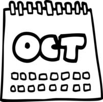 calendario de dibujos animados de dibujo lineal que muestra el mes de octubre vector