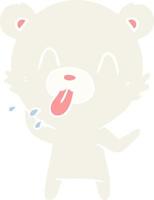 rude flat color style cartoon polar bear sticking out tongue vector