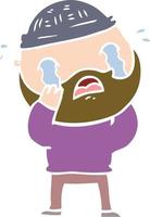 flat color style cartoon bearded man crying vector