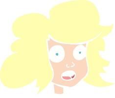 flat color illustration of a cartoon surprised female face vector