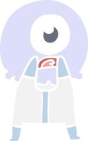 flat color style cartoon cyclops alien spaceman vector