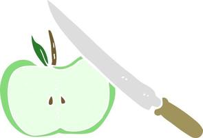 flat color illustration of a cartoon apple being sliced vector