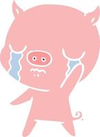 flat color style cartoon pig crying waving goodbye vector