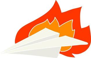 flat color style cartoon burning paper airplane vector