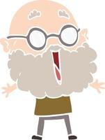 flat color style cartoon joyful man with beard vector