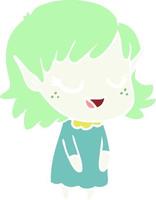 happy flat color style cartoon elf girl vector