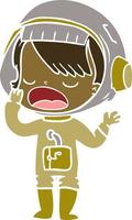 flat color style cartoon astronaut girl yawning vector