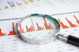 Magnifying glass on charts graphs paper. Financial development, Banking Account, Statistics, Investment Analytic research data economy. photo