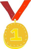 flat color illustration of a cartoon first place medal vector