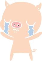 flat color style cartoon pig crying vector