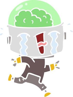 flat color style cartoon crying robot running