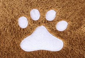 Brown wool rug texture with white cat footprint photo