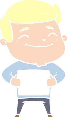 happy flat color style cartoon man with parcel