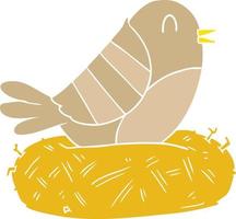 flat color style cartoon bird sitting on nest vector